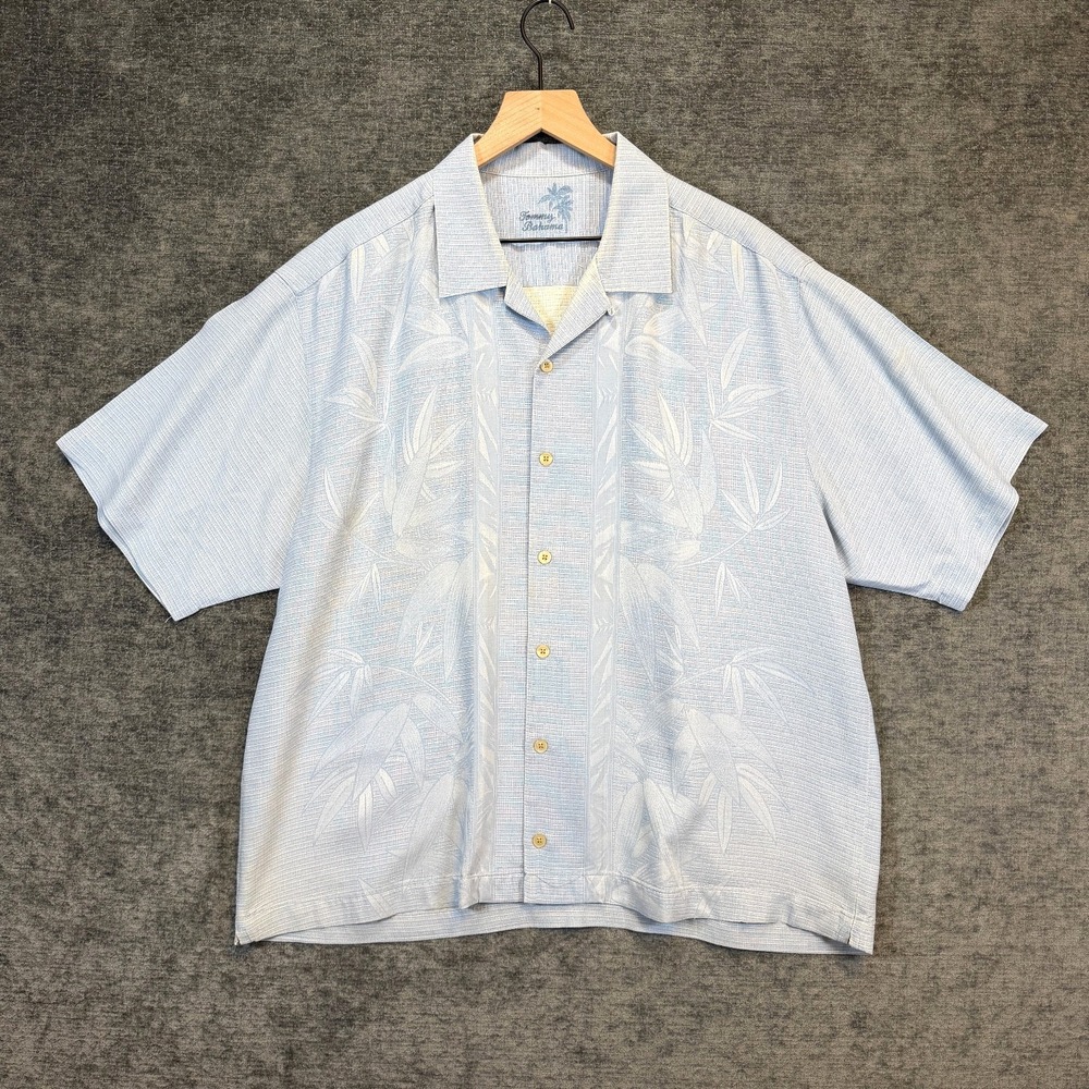 Tommy‎ Bahama Silk Camp Shirt Tropical Blue Button Front XL